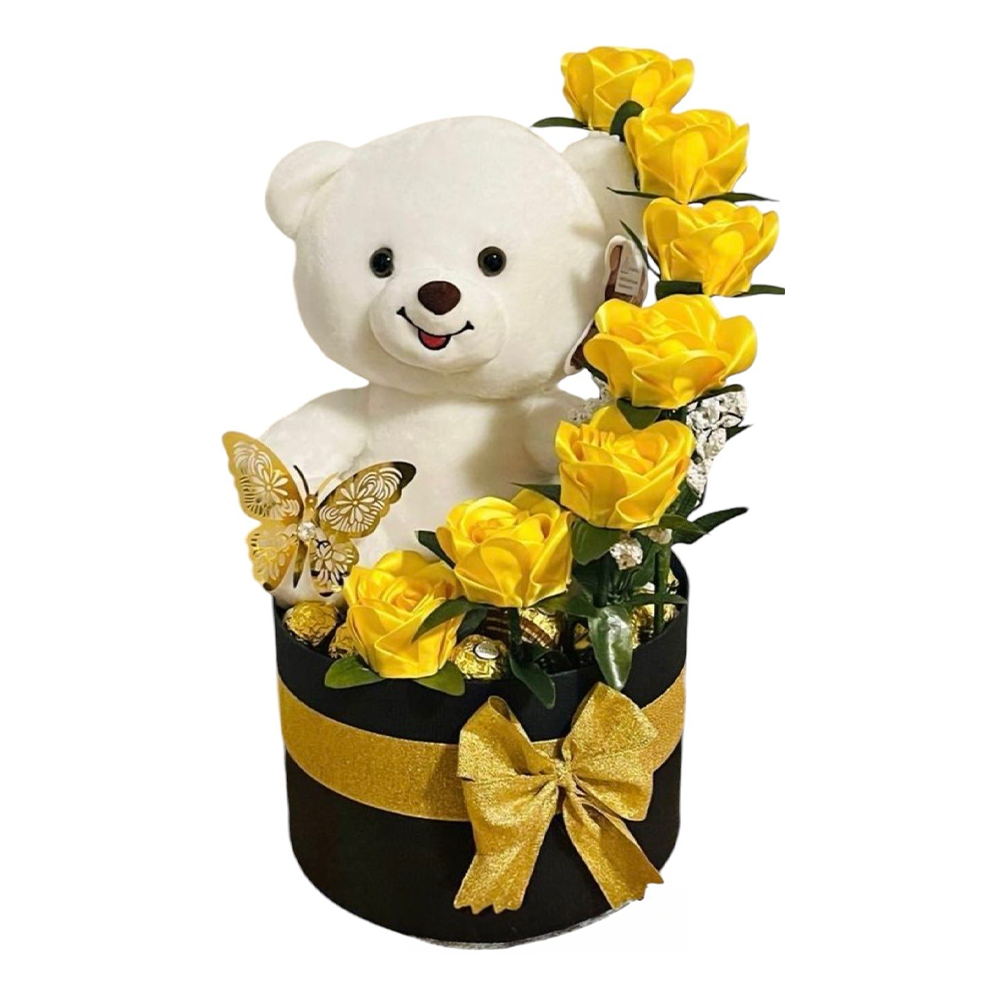 🎁 Arreglo Floral con Peluche y Rosas Amarillas 🌟
