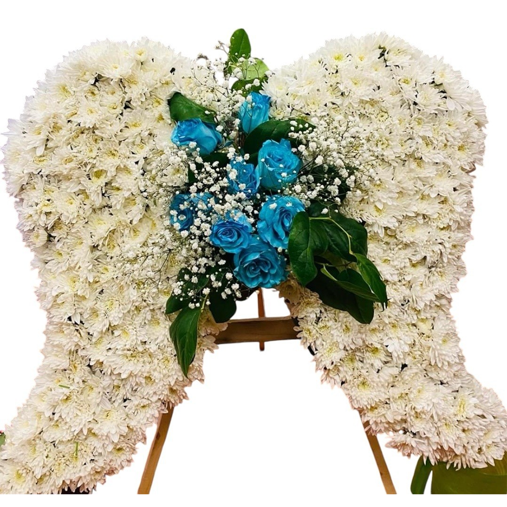 🌟 Arreglo Floral de Alas de Ángel con Rosas Azules 🌟